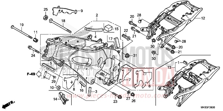 RAHMENKOERPER de CBR1000RR SP SP1 SP2 VIBRANT ORANGE (YR250X) 2016